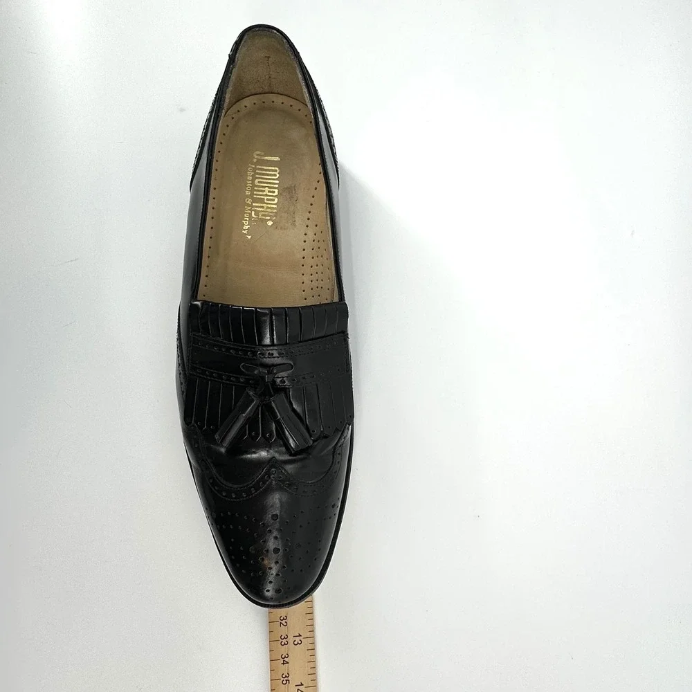 Johnston & Murphy Mens Black Leather Wingtip Tassel Kiltie Loafers 10 B